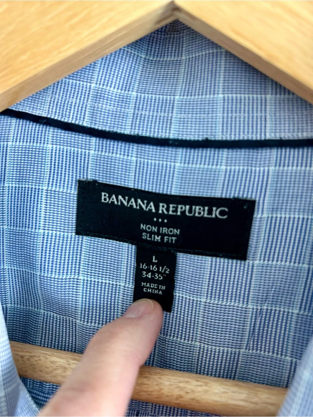 Banana Republic Light Blue Windowpane Dress Shirt Large